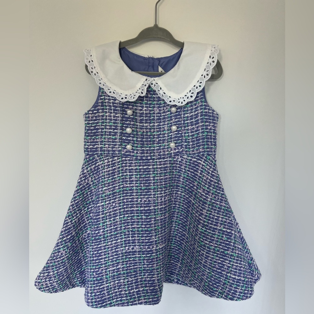 Janie and Jack Blue Tweed Dress with White Collar